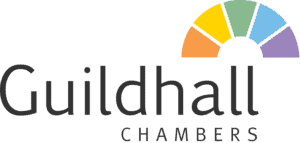 'Guildhall Chambers' written logo with a small semi circle of colours in the top right of the words.