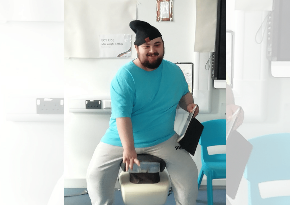 A young person in Gympanzees gym room at the Pop Up