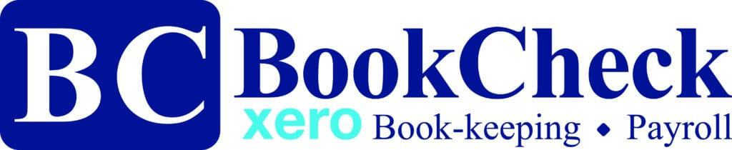 Book Check Logo with the letters, 'BC' to the right then with the words, 'BookCheck, Xero Book-keeping . Payroll.'