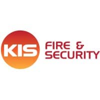 this logo has a circle to the left with the letters, 'KIS' then to the right is 'Fire & Security.'
