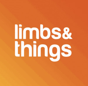 Limbs and Things logo with 'Limbs & Things' typed on the inside of a brightly coloured square.