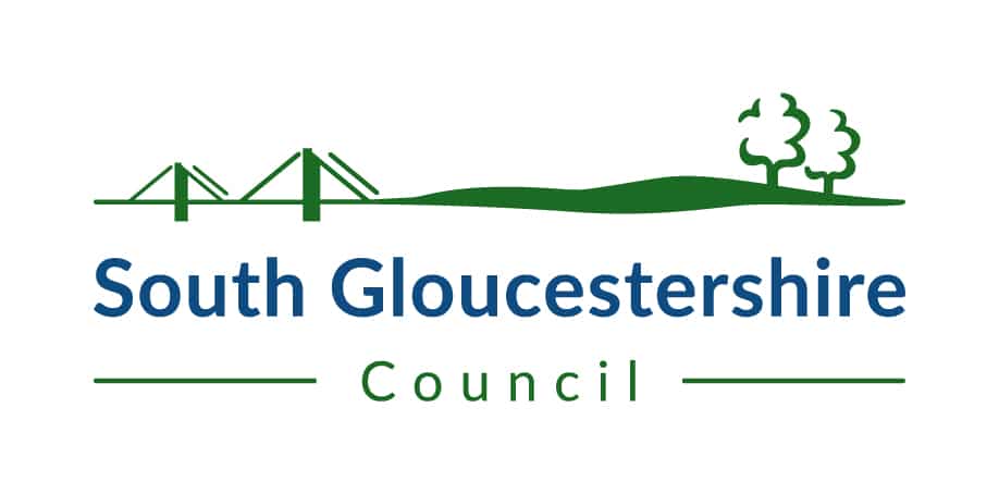 South Gloucestershire Council Logo, with a bridge to the left along a line with shapes of trees and the typed words 'South Gloucestershire,' with 'Council' underneath with a horizontal line either side.