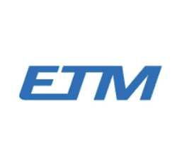 This logo is of large bold lettering that spells out, 'ETM,' for ETM Recycling.