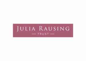 The image is of a long rectangular logo with with words 'Julia Rausing Trust' on the inside.