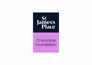 The image is of a dark logo split in two, with the writing in the top readind, 'St James Place' and with the writing in the bottom half which reads, 'Charitable Foundation.'