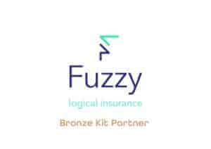 The image of a large colourful 'F' with the words, 'Fuzzy Insurance,' underneath, then, 'Bronze Kit Partner,' underneath that.
