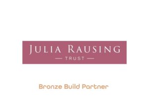 The image is of a long rectangular logo with with words 'Julia Rausing Trust' on the inside. With, the words, 'Bronze Build Partner,' underneath.