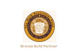 The image is of a circular logo that reads 'Mark Benevolent Fund.' On the inside are some markings also written down in what appears to be Latin. With the words, 'Bronze Build Partner,' underneath.