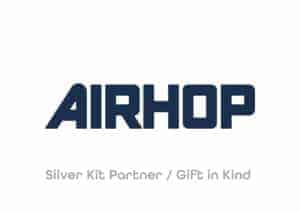 This image is of large bold capital letters reading, 'Airhop, with the words,' Silver Kit Partner / Gift in Kind,' underneath.