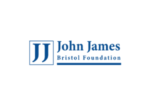The image is of a logo with two large dark blue 'J's. With the title 'John James' underneath then 'Bristol Foundation,' underneath.