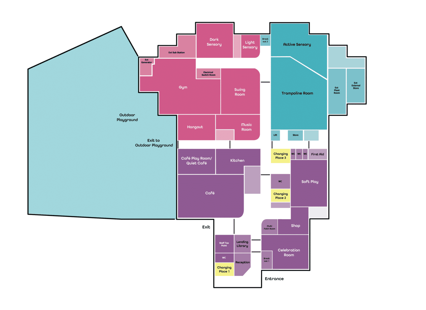 The image is of a large colour blueprint of the future Gympanzees centre and where all our future spaces will be in the centre.