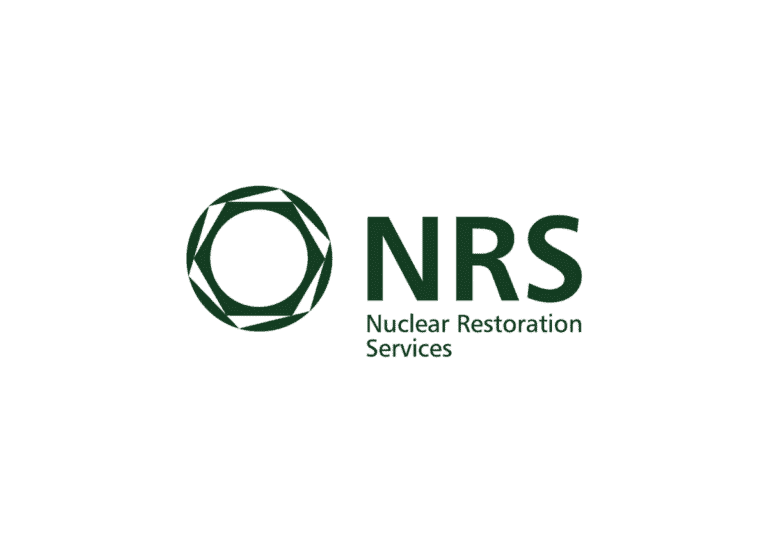 The image is of a circular shaped logo hollowed out, with, 'NRS', then 'Nuclear Restoration Services,' underneath this.