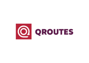 The image is of a square with a round, lined 'Q' inside. To the right of this is a logo that reads,'QROUTES.'